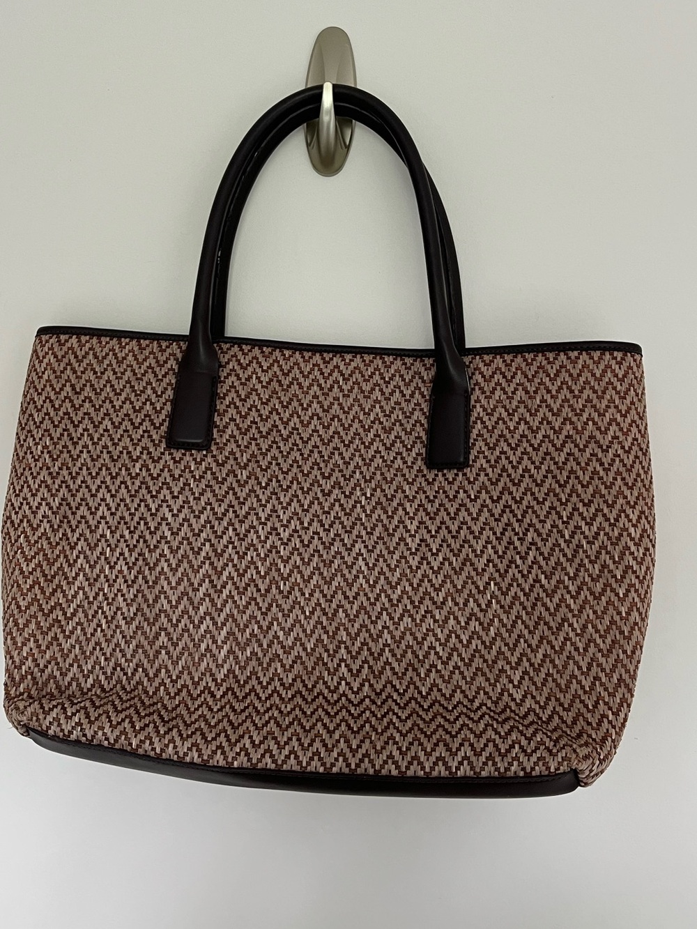 Ann Taylor brown patterned small shoulder bag with black handles